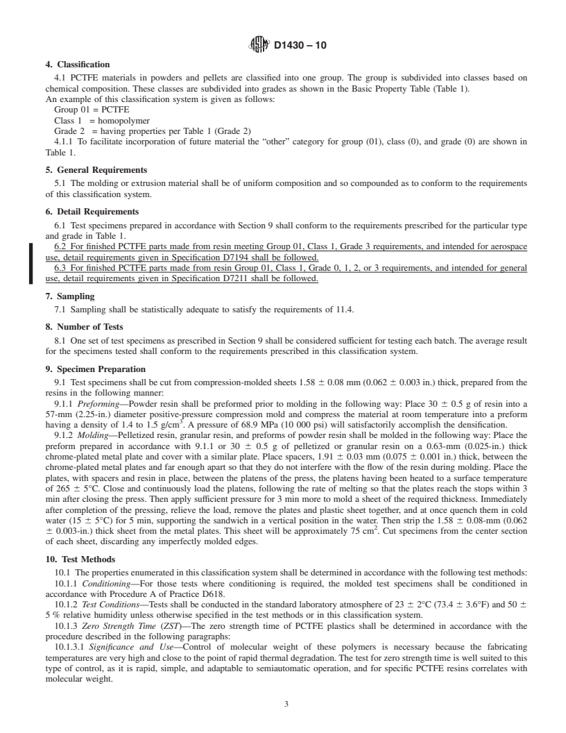 REDLINE ASTM D1430-10 - Standard Classification System for  Polychlorotrifluoroethylene (PCTFE) Plastics