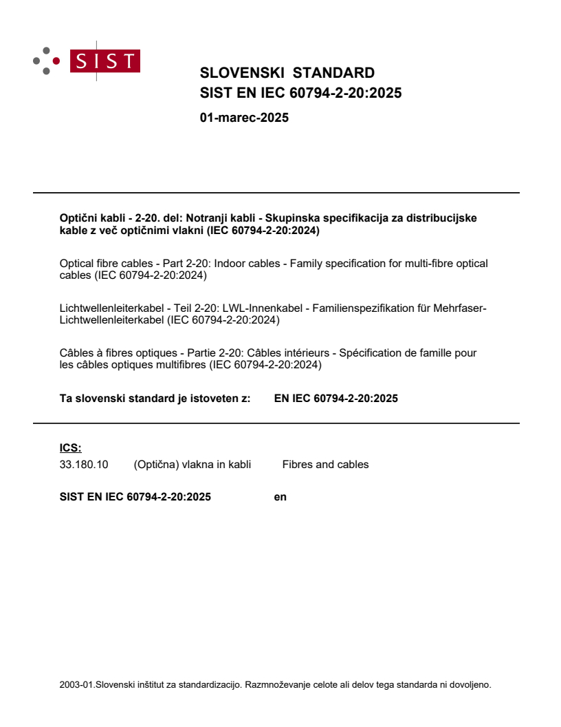 EN IEC 60794-2-20:2025 - BARVE