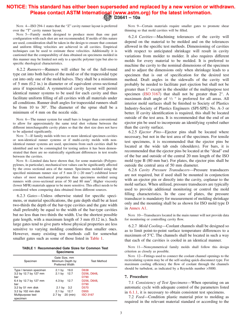 ASTM D3641-10a - Standard Practice for Injection Molding Test Specimens of Thermoplastic Molding and Extrusion Materials