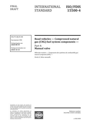 ISO/FDIS 15500-4:Version 13-okt-2020 - Road vehicles -- Compressed natural gas (CNG) fuel system components