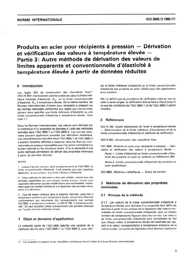ISO 2605-3:1985 - Produits en acier pour récipients a pression -- Dérivation et vérification des valeurs a température élevée