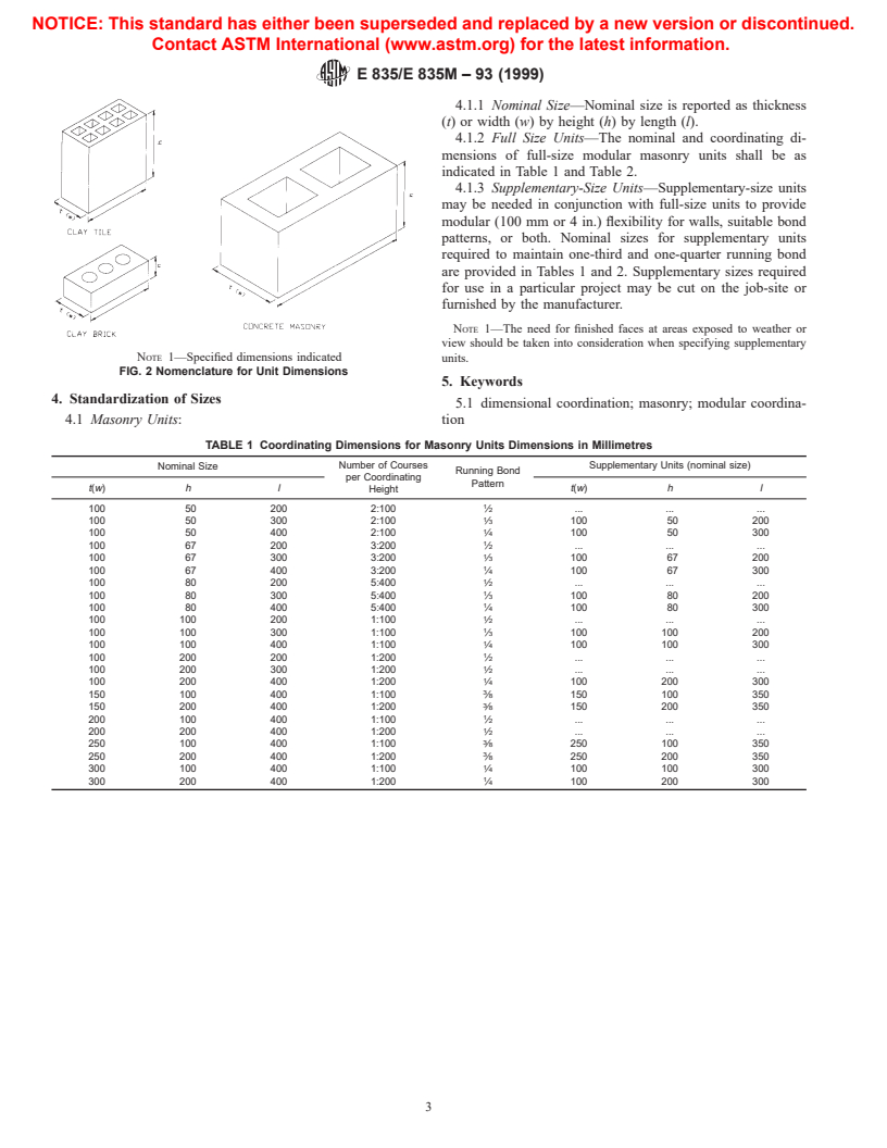 ASTM E835/E835M-93(1999) - Standard Guide for Modular Coordination of Clay and Concrete Masonry Units