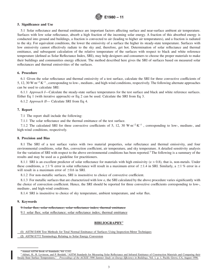 REDLINE ASTM E1980-11 - Standard Practice for Calculating Solar Reflectance Index of Horizontal and Low-Sloped Opaque Surfaces