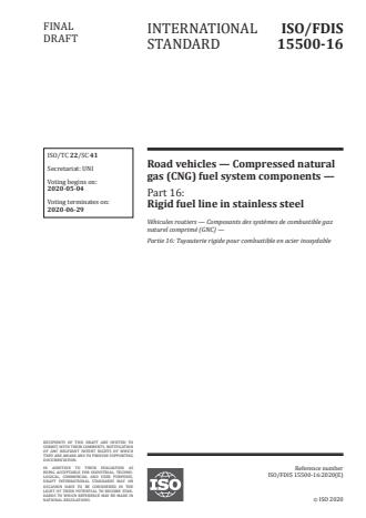 ISO/FDIS 15500-16 - Road vehicles -- Compressed natural gas (CNG) fuel system components