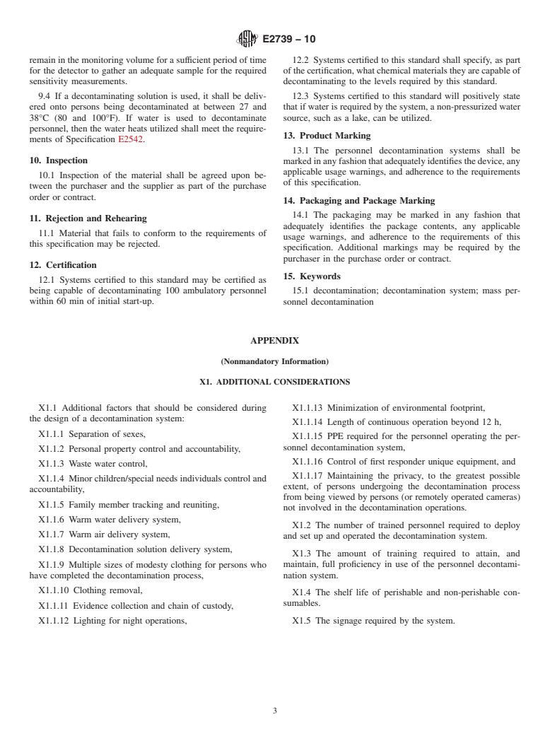 ASTM E2739-10 - Standard Specification for Personnel Decontamination System to be Used During a Chemical Event (Withdrawn 2019)