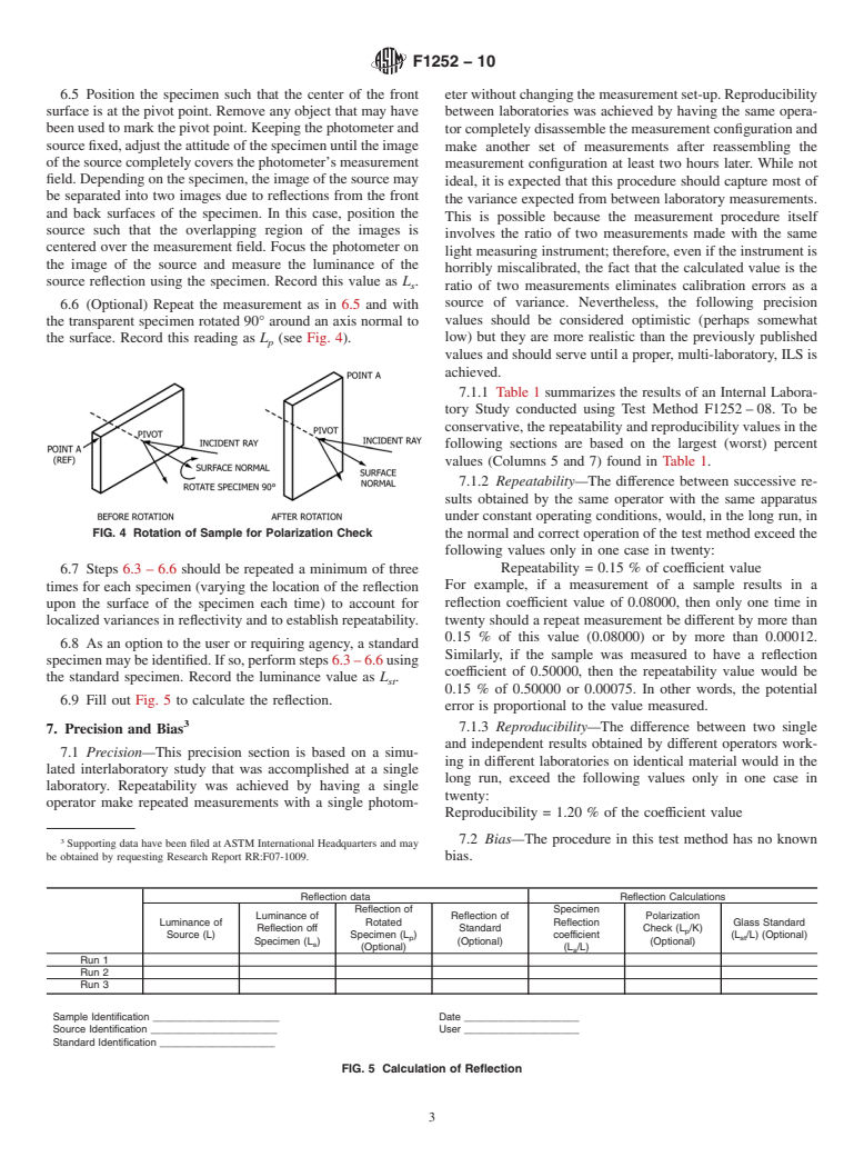 ASTM F1252-10 - Standard Test Method for Measuring Optical Reflectivity of Transparent Materials