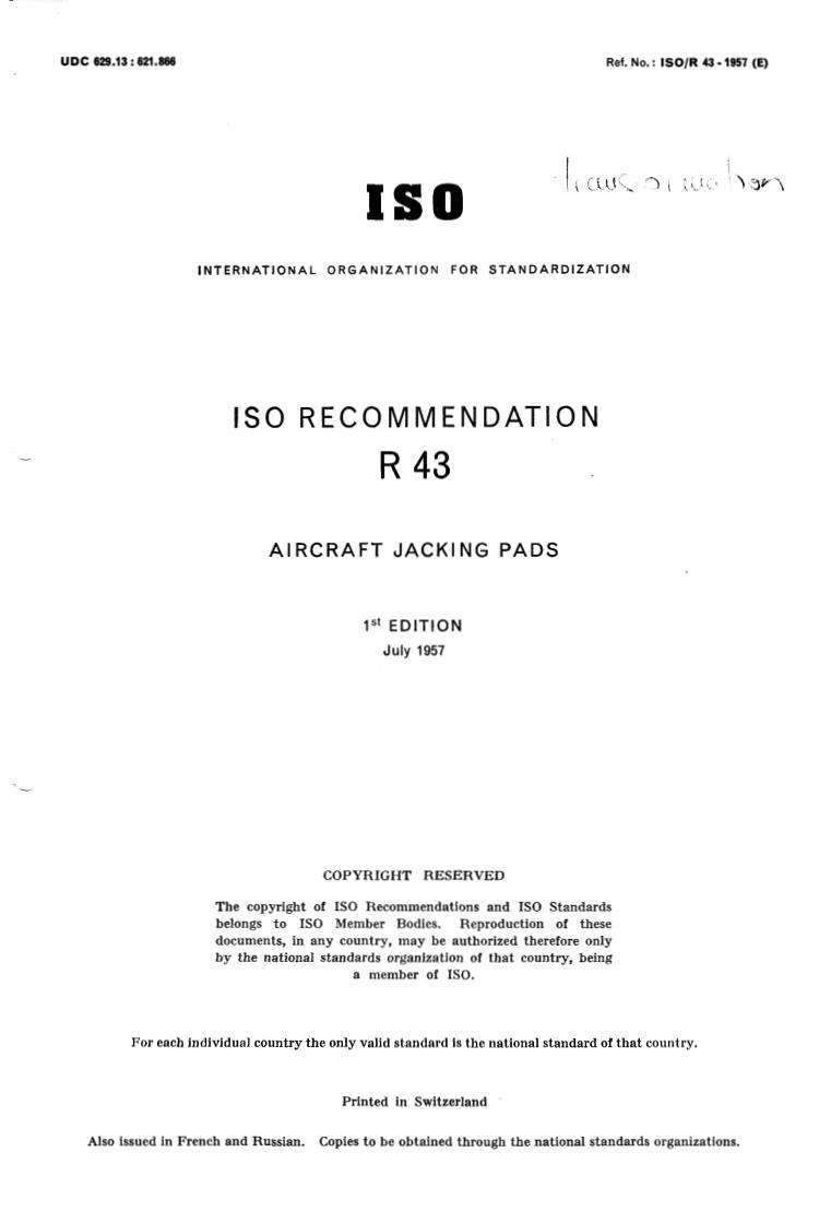 ISO/R 43:1957 - Title missing - Legacy paper document
Released:1/1/1957