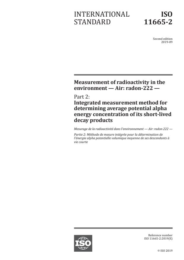 ISO 11665-2:2019 - Measurement of radioactivity in the environment -- Air: radon-222