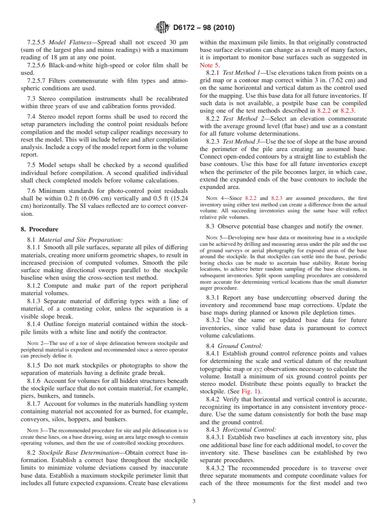 ASTM D6172-98(2010) - Standard Test Method for Determining the Volume of Bulk Materials Using Contours or Cross Sections Created by Direct Operator Compilation Using Photogrammetric Procedures