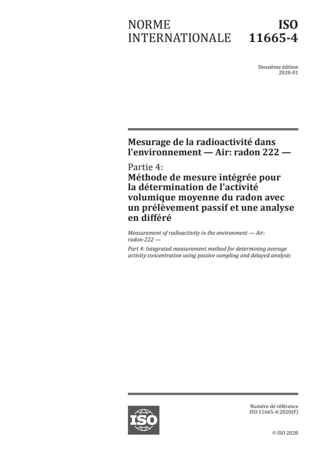 ISO 11665-4:2020 - Mesurage de la radioactivité dans l'environnement -- Air: radon 222