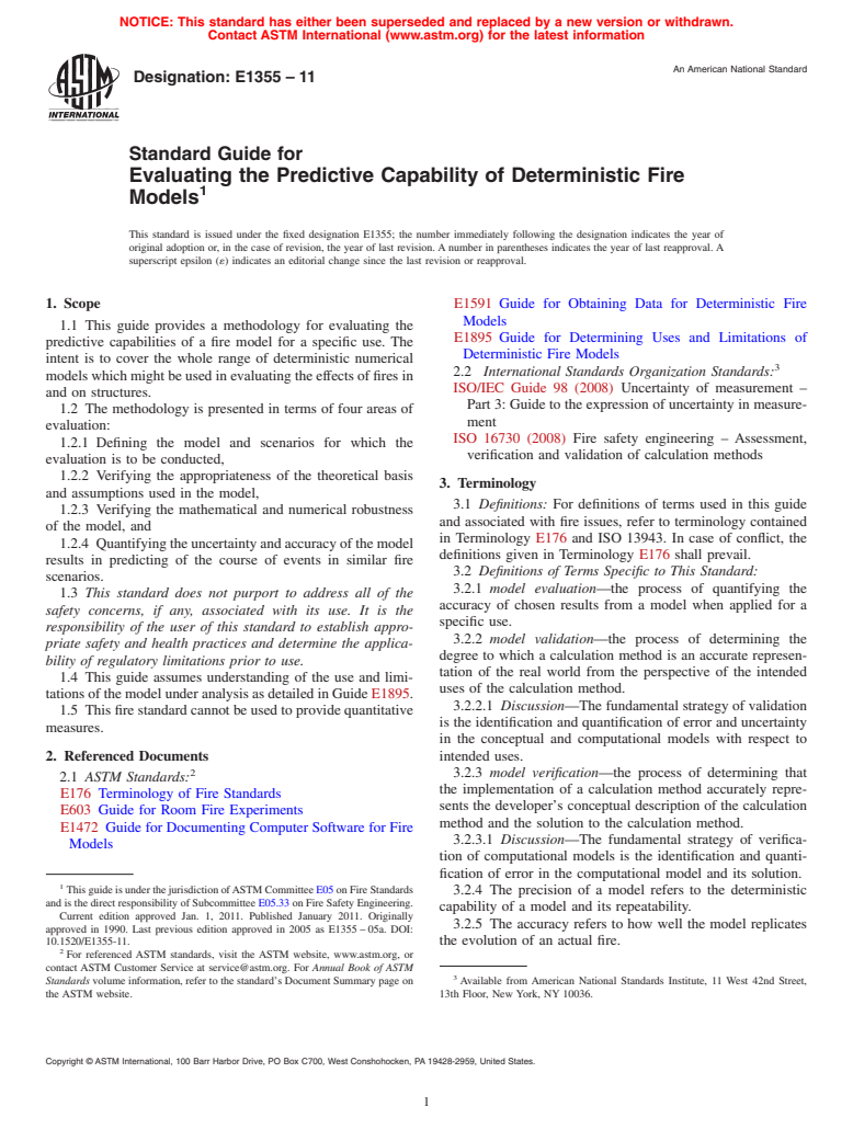 ASTM E1355-11 - Standard Guide for Evaluating the Predictive Capability of Deterministic Fire Models