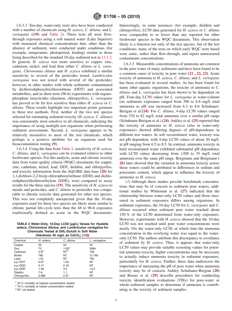 ASTM E1706-05(2010) - Standard Test Method for  Measuring the Toxicity of Sediment-Associated Contaminants with Freshwater Invertebrates (Withdrawn 2019)