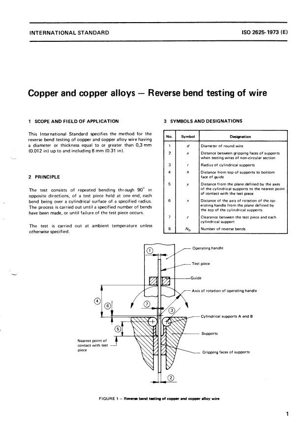 ISO 2625:1973 - Copper and copper alloys -- Reverse bend testing of wire