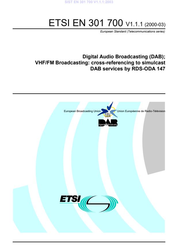 SIST EN 301 700 V1.1.1:2003