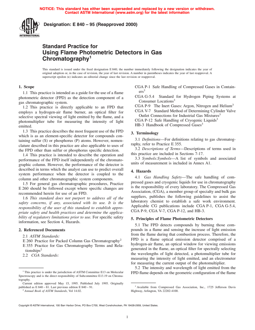 ASTM E840-95(2000) - Standard Practice for Using Flame Photometric Detectors in Gas Chromatography