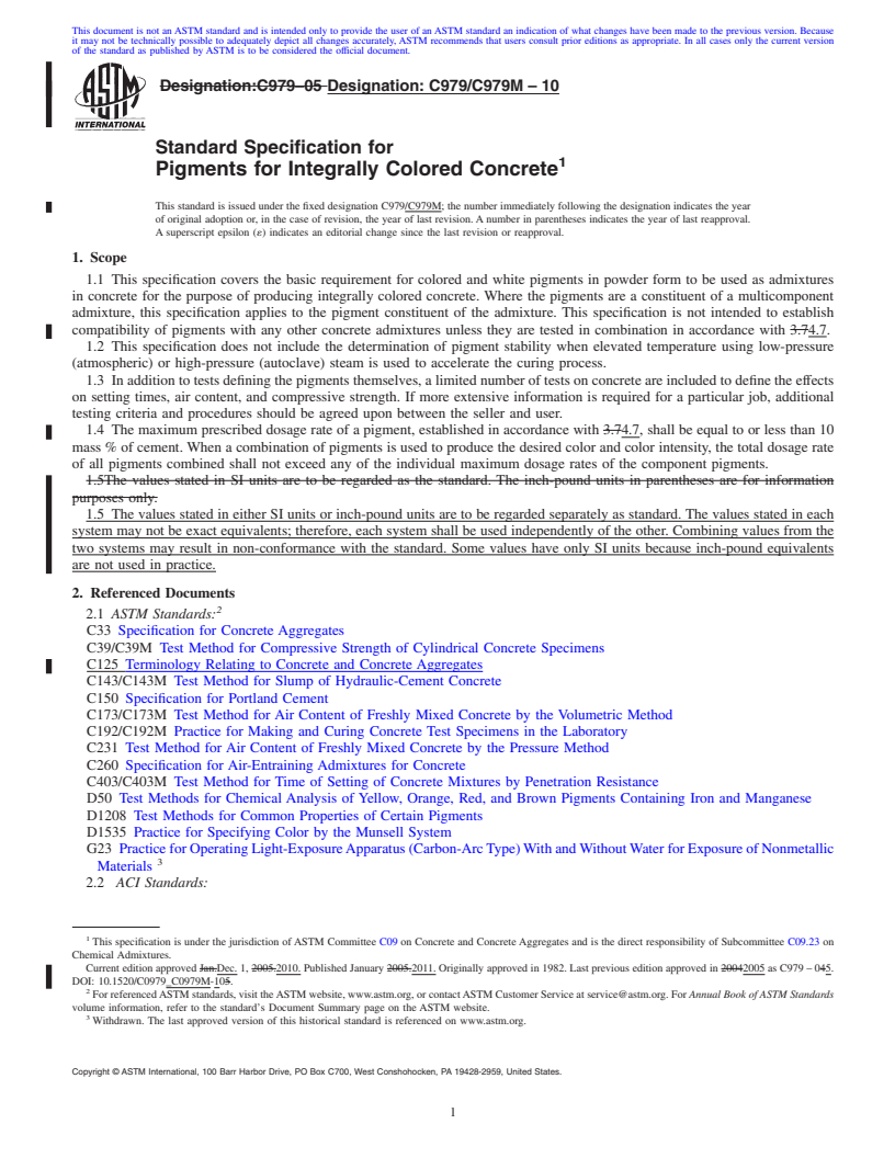 REDLINE ASTM C979/C979M-10 - Standard Specification for Pigments for Integrally Colored Concrete