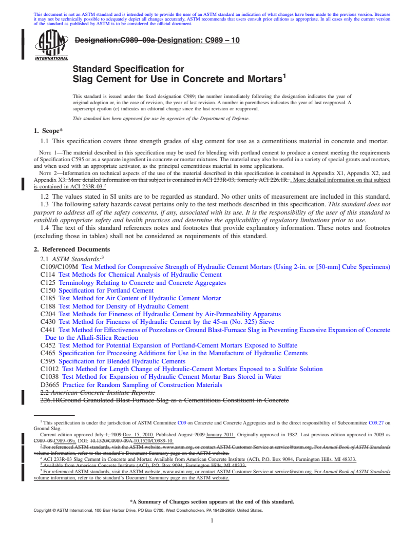 REDLINE ASTM C989-10 - Standard Specification for Slag Cement for Use in Concrete and Mortars