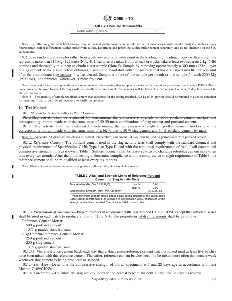 REDLINE ASTM C989-10 - Standard Specification for Slag Cement for Use in Concrete and Mortars