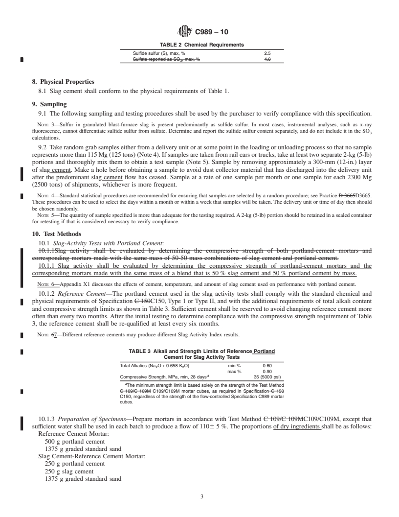 REDLINE ASTM C989-10 - Standard Specification for Slag Cement for Use in Concrete and Mortars