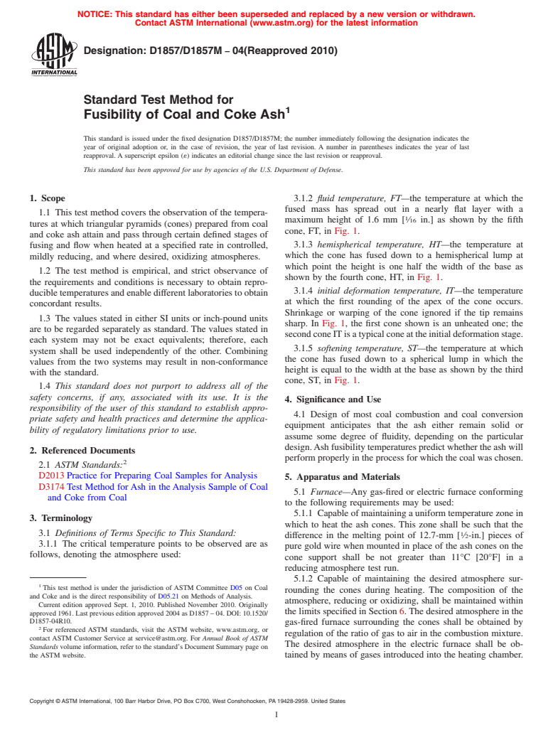 ASTM D1857/D1857M-04(2010) - Standard Test Method for Fusibility of Coal and Coke Ash