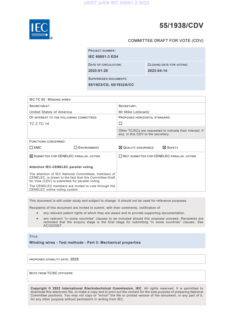 prEN IEC 60851-3:2023 - BARVE