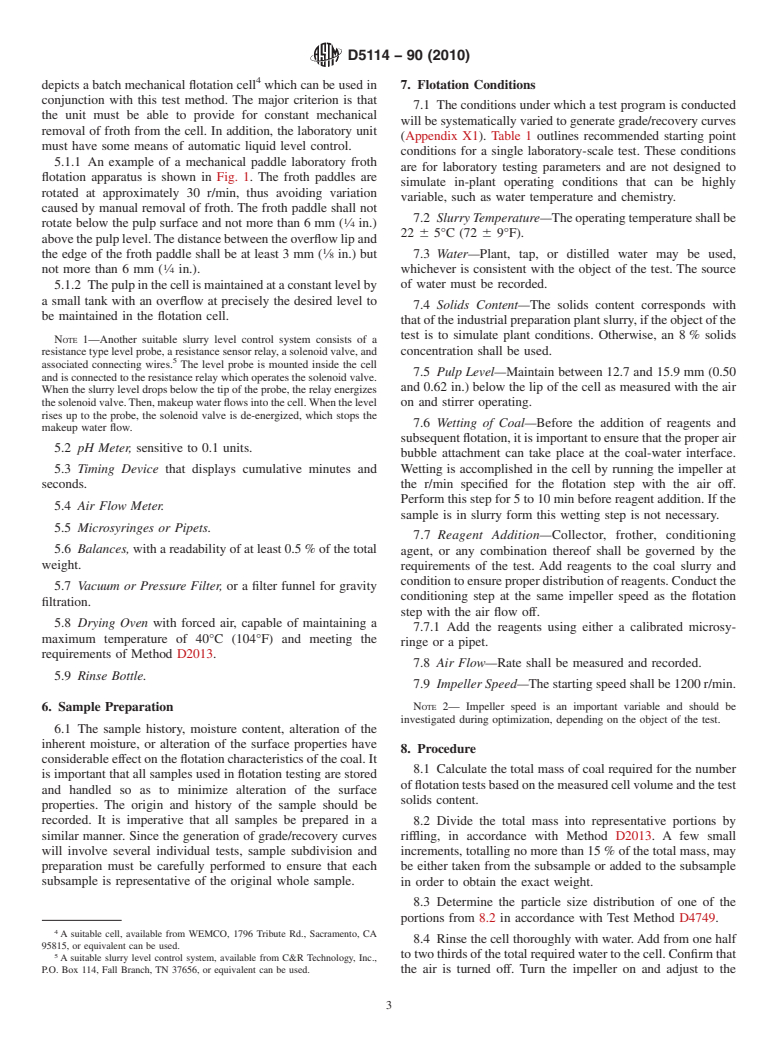 ASTM D5114-90(2010) - Standard Test Method for Laboratory Froth Flotation of Coal in a Mechanical Cell