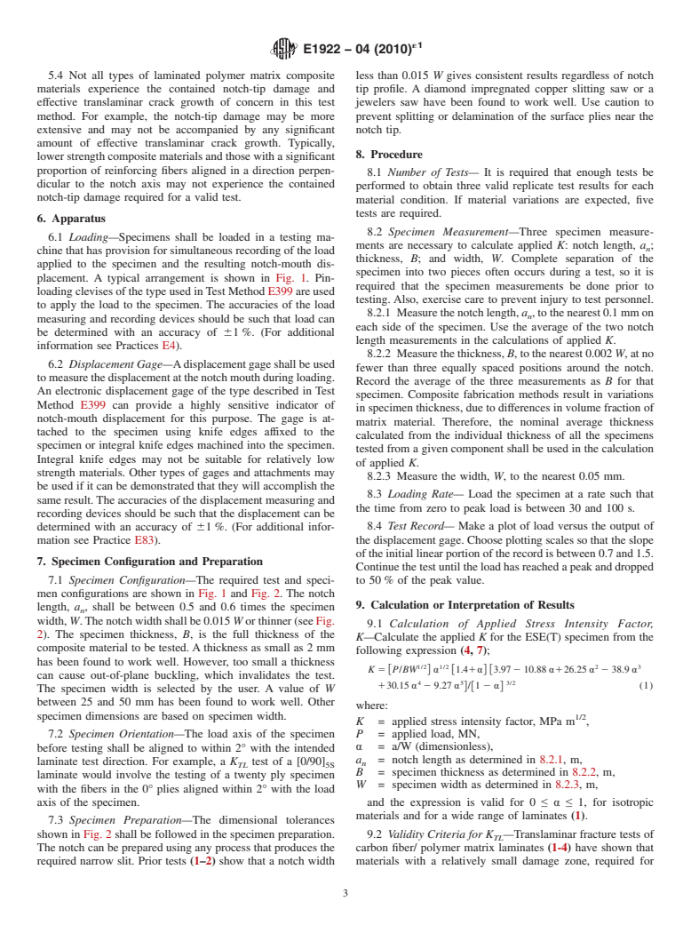 ASTM E1922-04(2010)e1 - Standard Test Method for Translaminar Fracture Toughness of Laminated and Pultruded Polymer Matrix Composite Materials