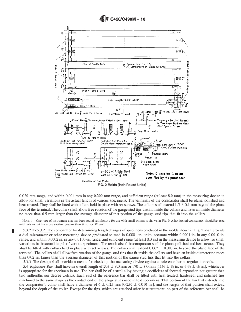 REDLINE ASTM C490/C490M-10 - Standard Practice for Use of Apparatus for the Determination of Length Change of Hardened Cement Paste, Mortar, and Concrete