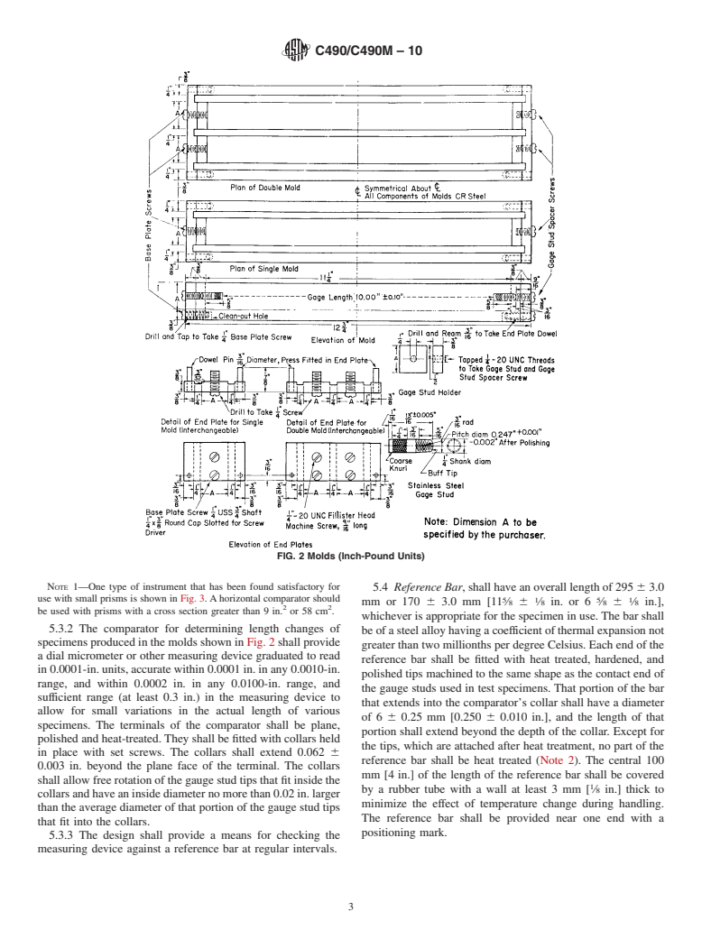 ASTM C490/C490M-10 - Standard Practice for Use of Apparatus for the Determination of Length Change of Hardened Cement Paste, Mortar, and Concrete