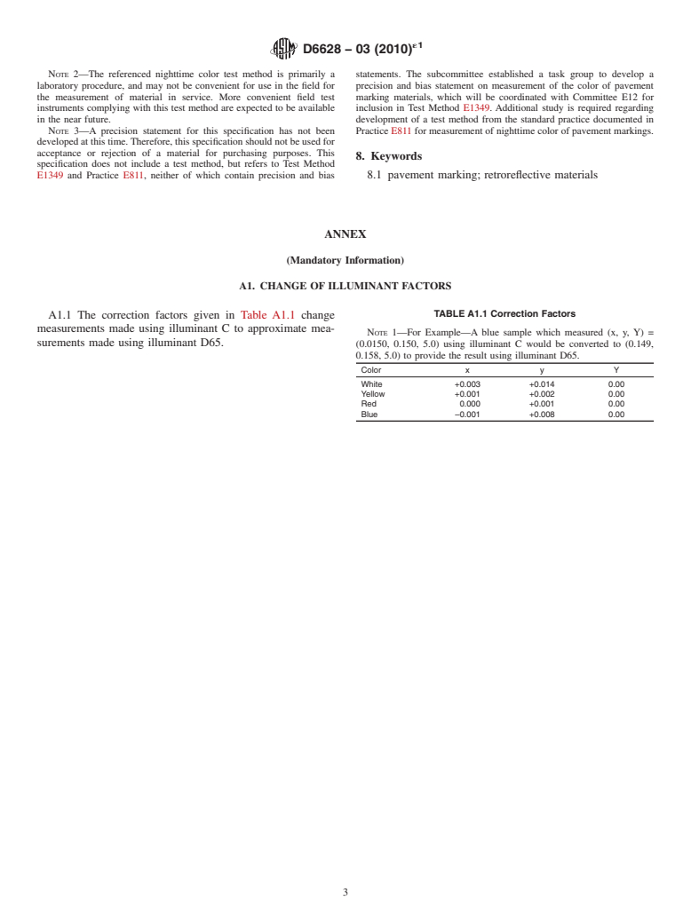 ASTM D6628-03(2010)e1 - Standard Specification for Color of Pavement Marking Materials