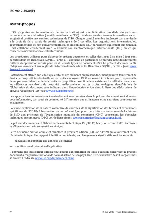 ISO 9647:2020 ISO 9647:2020 - Aciers -- Détermination des teneurs en vanadium -- Méthode par spectrométrie d'absorption atomique dans la flamme (SAAF) - Page 4 preview