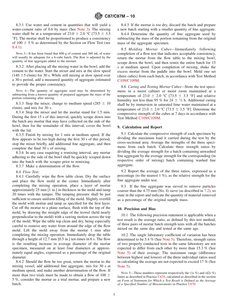 ASTM C87/C87M-10 - Standard Test Method for Effect of Organic Impurities in Fine Aggregate on Strength of Mortar