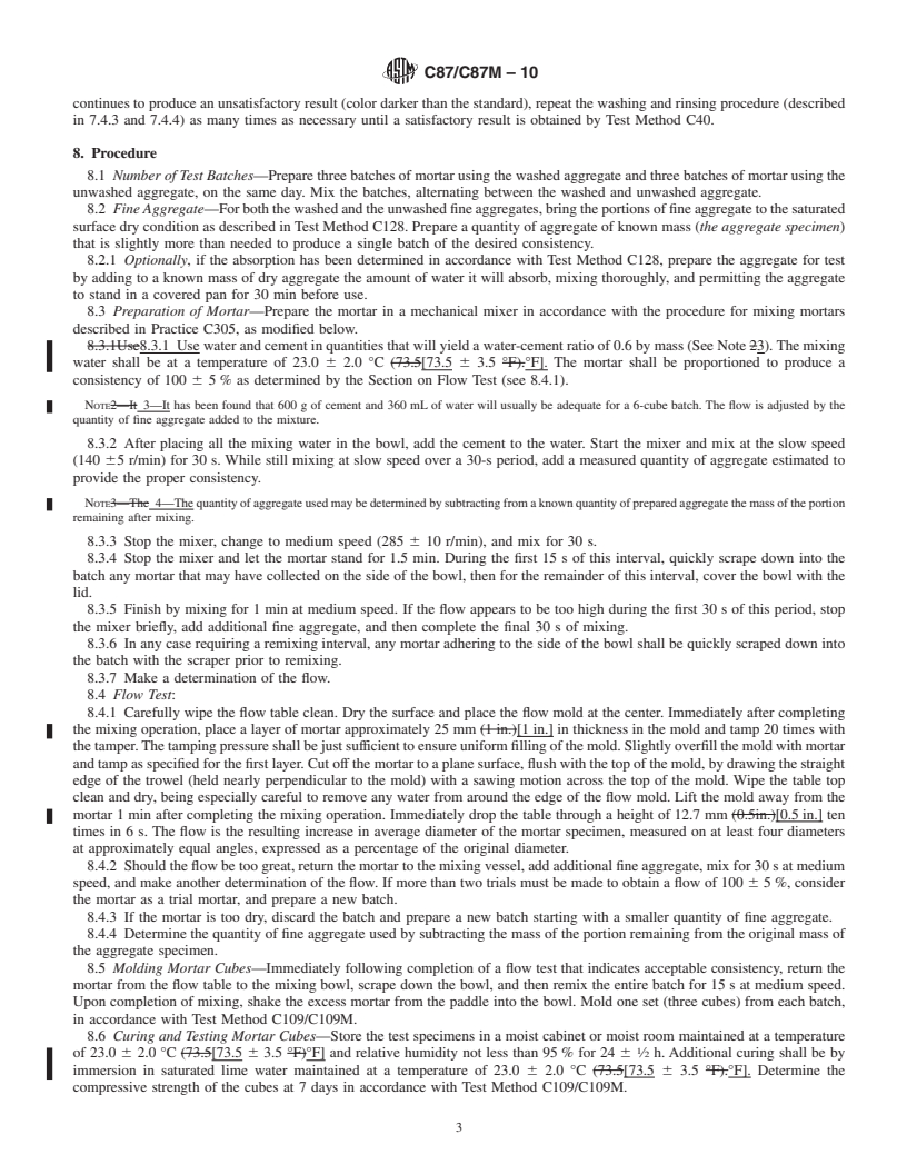 REDLINE ASTM C87/C87M-10 - Standard Test Method for Effect of Organic Impurities in Fine Aggregate on Strength of Mortar