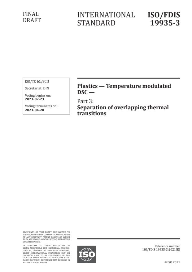 ISO/FDIS 19935-3:Version 20-feb-2021 - Plastics -- Temperature modulated DSC
