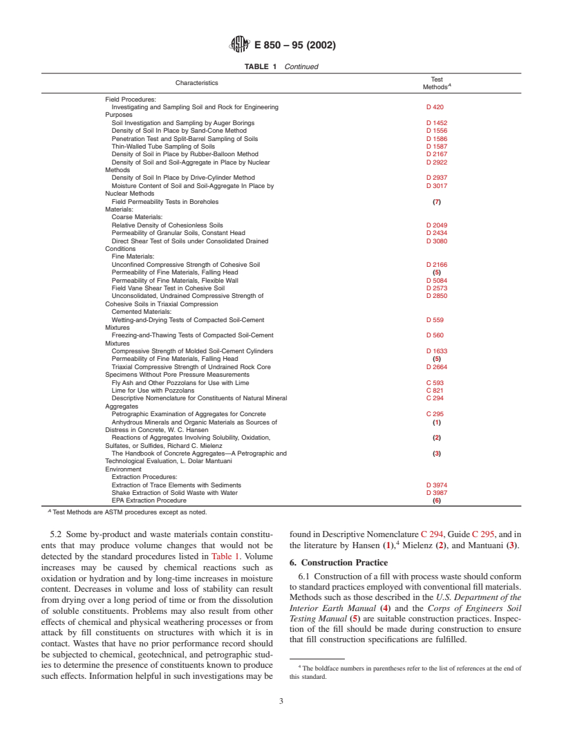 ASTM E850-95(2002) - Standard Practice for Use of Inorganic Process Wastes as Structural Fill