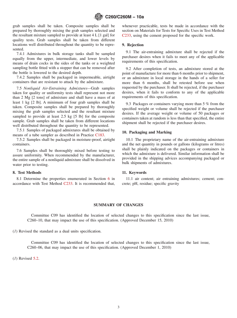 ASTM C260/C260M-10a - Standard Specification for Air-Entraining Admixtures for Concrete