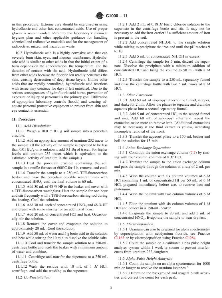 ASTM C1000-11 - Standard Test Method for Radiochemical Determination of Uranium Isotopes in Soil by Alpha Spectrometry