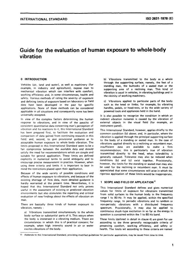 ISO 2631:1978 - Guide for the evaluation of human exposure to whole-body vibration