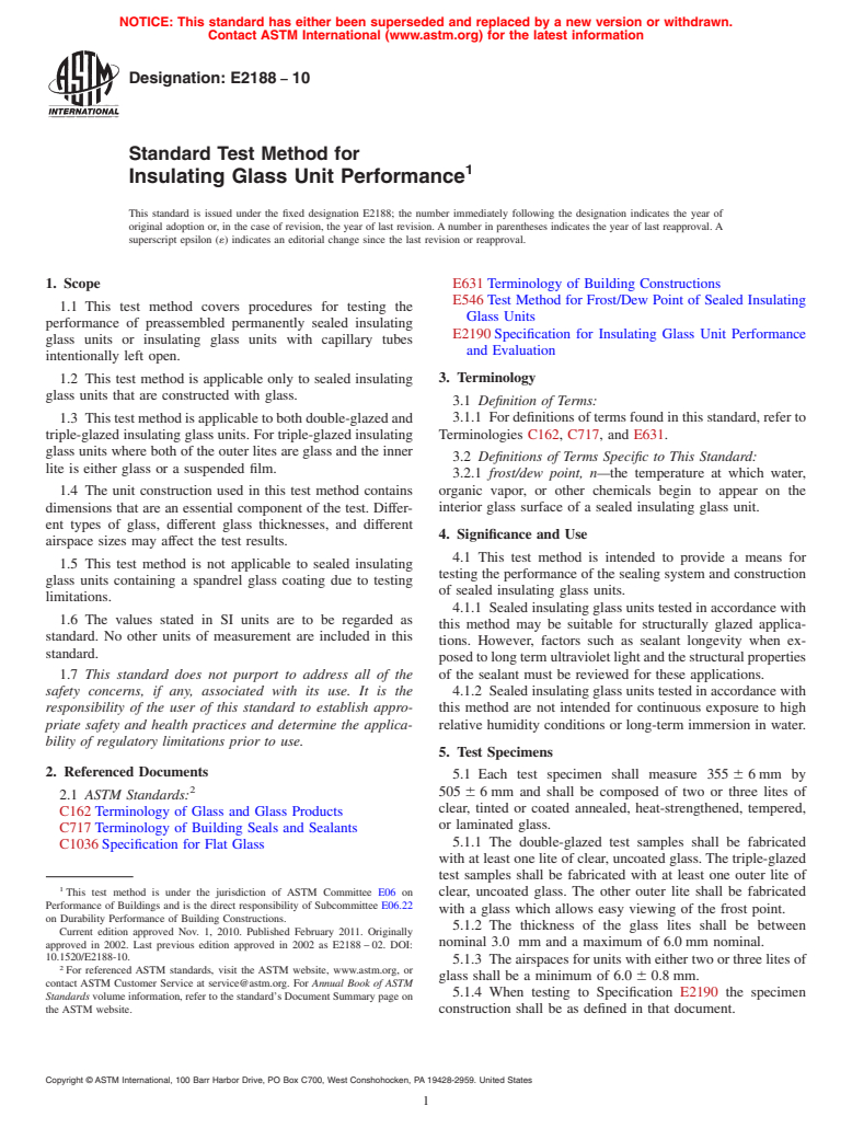 ASTM E2188-10 - Standard Test Method for Insulating Glass Unit Performance