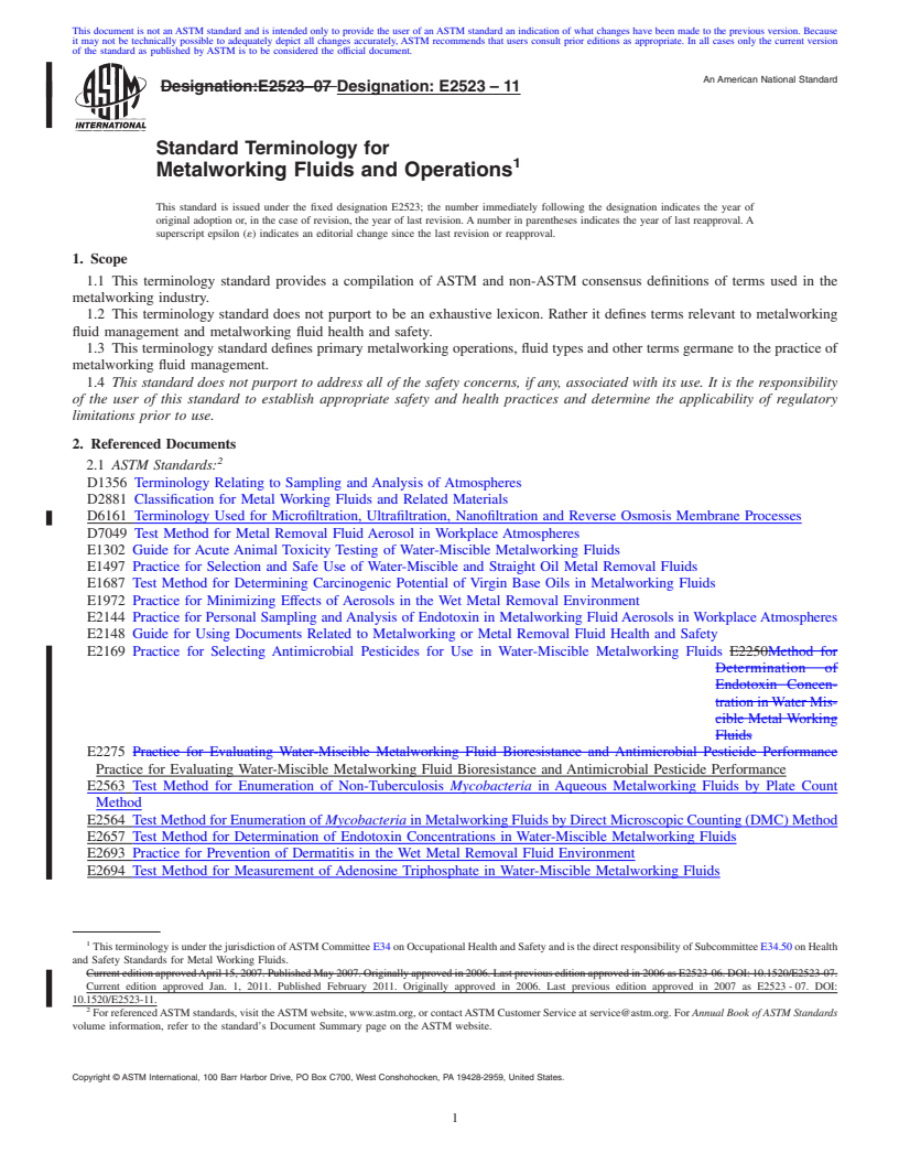 REDLINE ASTM E2523-11 - Standard Terminology for Metalworking Fluids and Operations