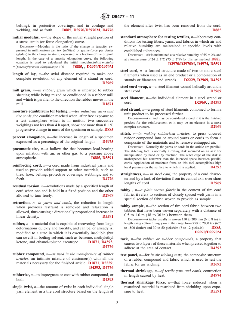 ASTM D6477-11 - Standard Terminology Relating to Tire Cord, Bead Wire, Hose Reinforcing Wire, and Fabrics