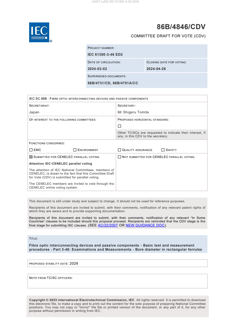 prEN IEC 61300-3-46:2024