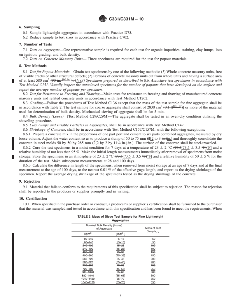 REDLINE ASTM C331/C331M-10 - Standard Specification for Lightweight Aggregates for Concrete Masonry Units