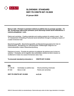 TS CEN/TS 927-15:2025 - BARVE - Page 1 preview