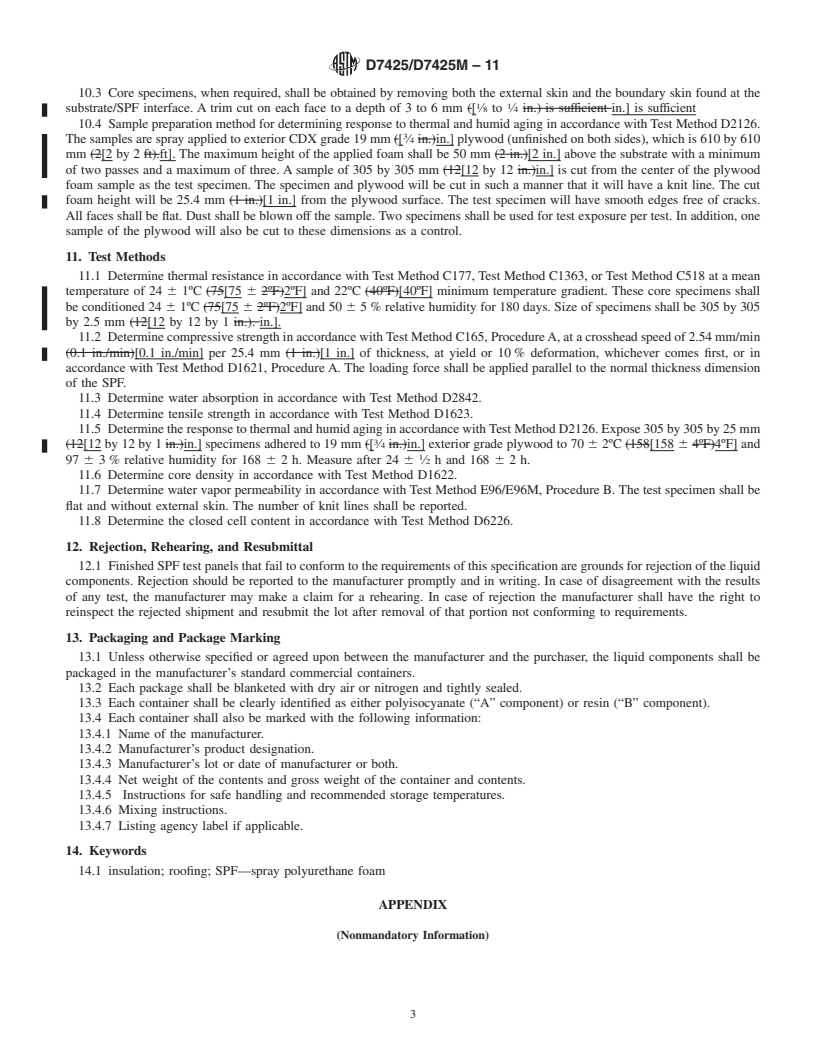 REDLINE ASTM D7425/D7425M-11 - Standard Specification for Spray Polyurethane Foam Used for Roofing Applications
