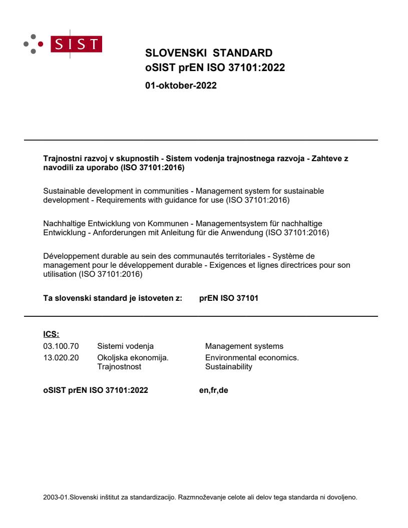 prEN ISO 37101:2022 - BARVE