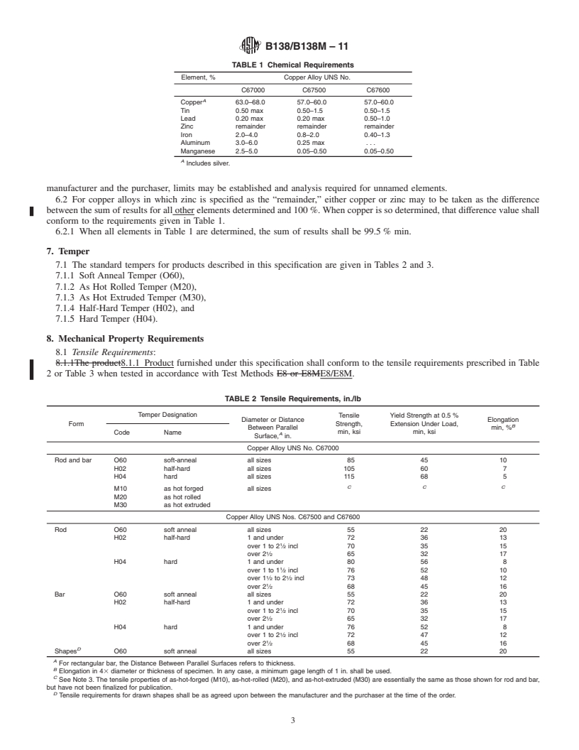 REDLINE ASTM B138/B138M-11 - Standard Specification for Manganese Bronze Rod, Bar, and Shapes