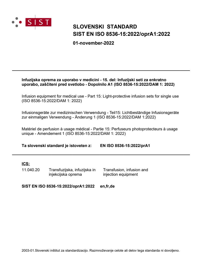 EN ISO 8536-15:2022/oprA1:2022