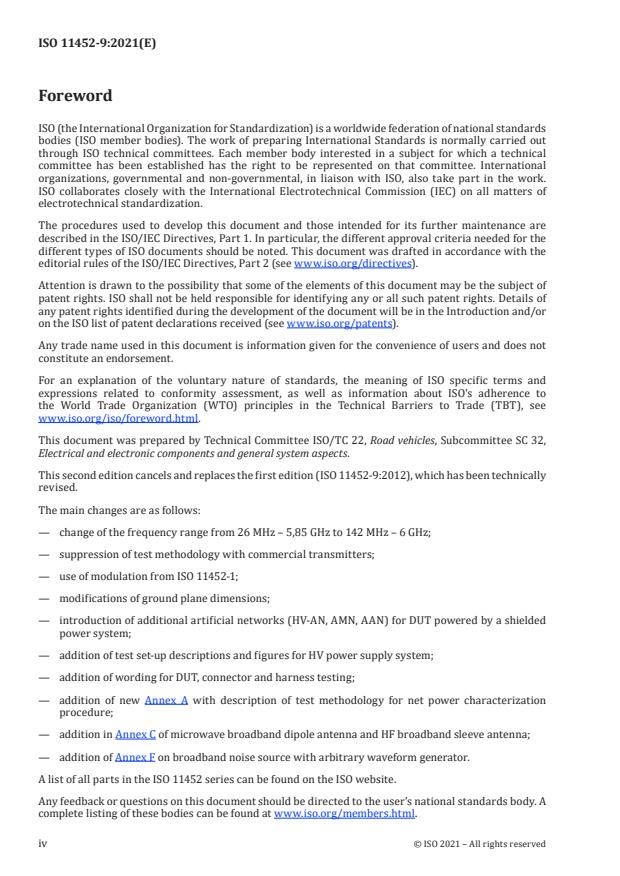 ISO 11452-9:2021 ISO 11452-9:2021 - Road vehicles -- Component test methods for electrical disturbances from narrowband radiated electromagnetic energy - Page 4 preview
