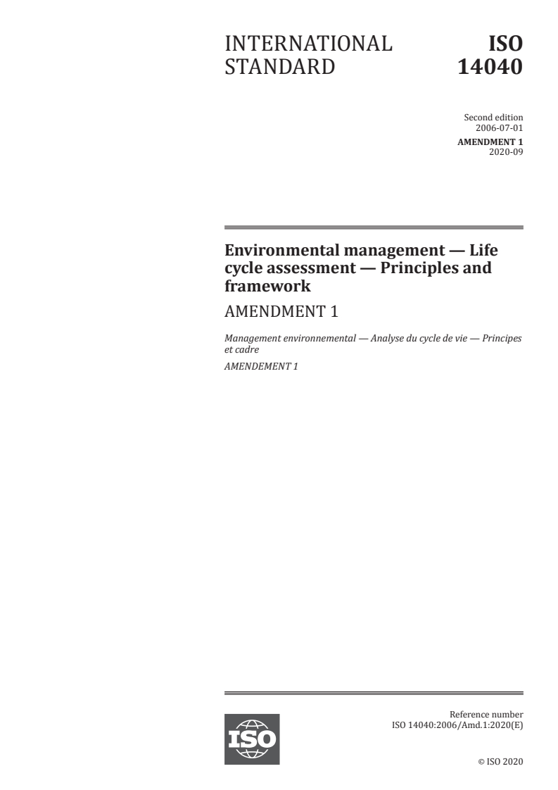 ISO 14040:2006/Amd 1:2020 - Environmental management — Life cycle assessment — Principles and framework — Amendment 1
Released:9/24/2020
